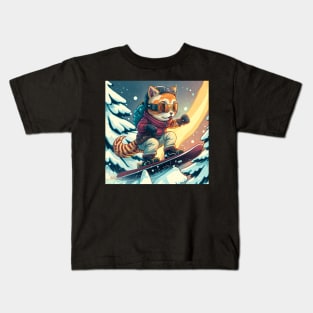 Cat on a Snowboard Kids T-Shirt